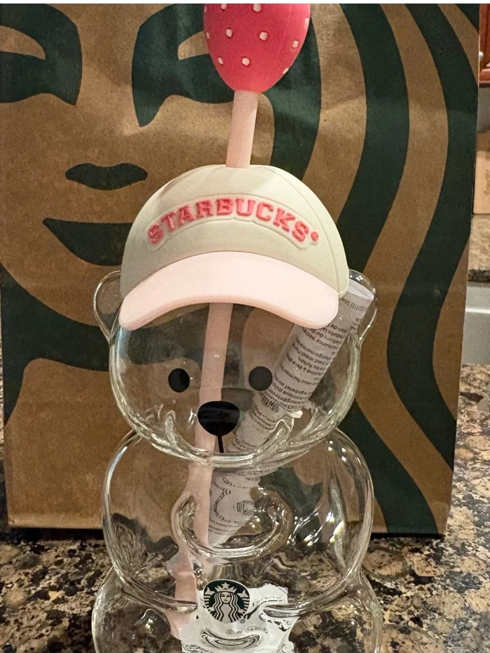 Starbucks Kids Clear Bear Cup with Pink and Cream Cap